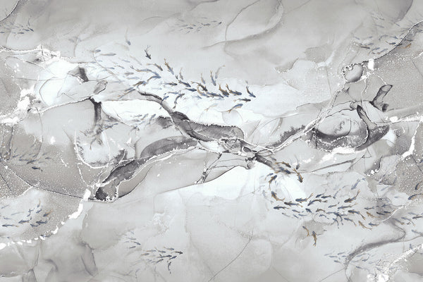 Fish Wall Mural, White Japan Koi Pond Fish Wallpaper, Elegant Abstract Stone Wall Covering, Removable, Modern, Non-Pasted, Stylish - Adawall -Houston Wallpaper Store - Walcoverings, Curtains & Wall Panels