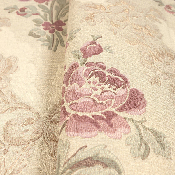 Floral Beige Embossed Wallpaper, Purple Flowers Home Wall Decor, Aesthetic Wallpaper, Textured Wallcovering Non-Adhesive and Non-Peel and Stick - Adawall -Houston Wallpaper Store - Walcoverings, Curtains & Wall Panels