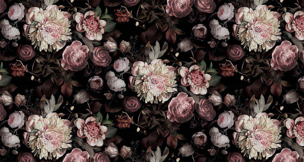 Floral Peony Wall Mural, Black Large Blooms Black Botanical Wallpaper,Home Decor Wall Art, Non-Woven, Non-Pasted, Removable, Washable - Adawall -Houston Wallpaper Store - Walcoverings, Curtains & Wall Panels