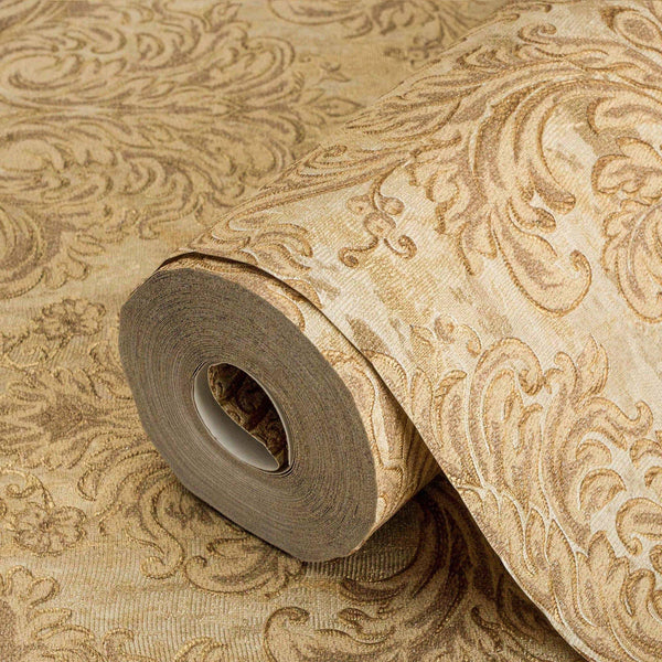 Gold Rich Baroque Damask Wallpaper Deep Embossed Shimmering Vintage Design - Adawall -Houston Wallpaper Store - Walcoverings, Curtains & Wall Panels