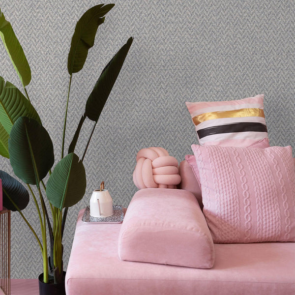 Gray, Brown Chevron Wallpaper, Zigzag Pattern Woven Textured Fiber Weave Design, Non-Pasted - Adawall -Houston Wallpaper Store - Walcoverings, Curtains & Wall Panels