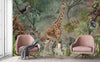 Gray Tropical Forest Theme Wallpaper, Animals Wall Mural, Giraffe, Birds, Leaves, Jungle, Non-Pasted, Large Wall Art, Removable, Nature Theme - Adawall -Houston Wallpaper Store - Walcoverings, Curtains & Wall Panels