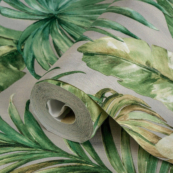 Green Palm Trees Embossed Wallpaper, Rich Textured Wallcovering, Large 114 sq ft Roll, Washable, Sturdy, Plants Leaves Wallpaper, Wall Decor - Adawall -Houston Wallpaper Store - Walcoverings, Curtains & Wall Panels