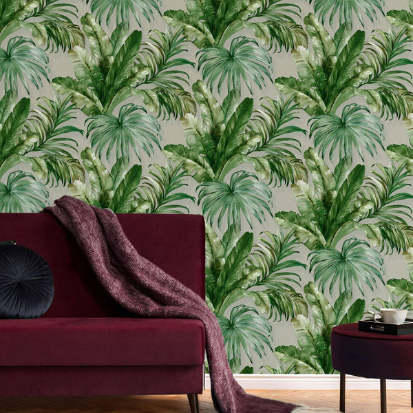 Green Palm Trees Embossed Wallpaper, Rich Textured Wallcovering, Large 114 sq ft Roll, Washable, Sturdy, Plants Leaves Wallpaper, Wall Decor - Adawall -Houston Wallpaper Store - Walcoverings, Curtains & Wall Panels