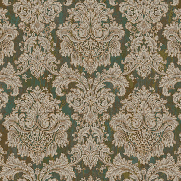 Green Rich Baroque Damask Wallpaper Deep Embossed Shimmering Vintage Design - Adawall -Houston Wallpaper Store - Walcoverings, Curtains & Wall Panels