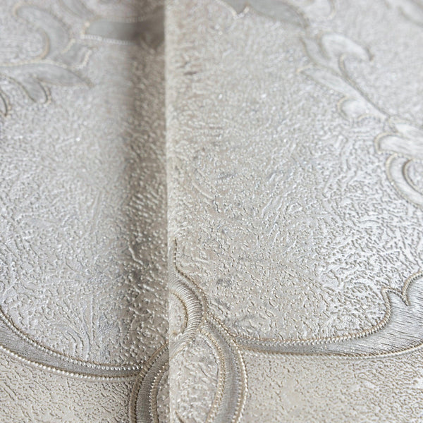 Italian Damask Embossed Wallpaper, Light Gray Sparkling Neutral Colors Luxury Wallcovering, 3D Textured, Non-Woven, Non-Pasted - Adawall -Houston Wallpaper Store - Walcoverings, Curtains & Wall Panels