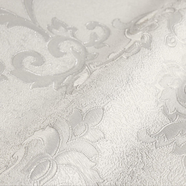 Italian Damask Embossed Wallpaper, Off White Sparkling Neutral Colors Luxury Wallcovering, 3D Textured, Non-Woven, Non-Pasted - Adawall -Houston Wallpaper Store - Walcoverings, Curtains & Wall Panels