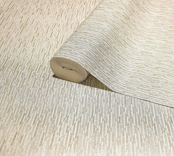 Ivory Diamond Shapes Wallpaper, Shiny 3D Deep Embossed Lines Stylish Modern Wallcovering - Adawall -Houston Wallpaper Store - Walcoverings, Curtains & Wall Panels
