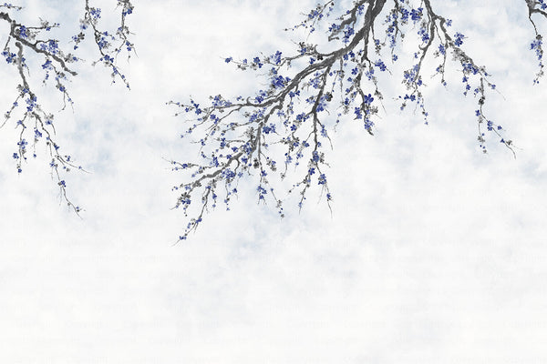 Large Blossom Tree Wallpaper, Blue Chinoiserie Nature Flowers Wall Mural, Custom Size Wall Covering, Non-Woven, Non-Pasted, Removable, Washable, Floral Art - Adawall -Houston Wallpaper Store - Walcoverings, Curtains & Wall Panels