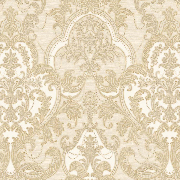 Light Beige, Gold Luxury 3D Damask Wallpaper, Premium Sparkling Velvet Feeling Flocked Wallcovering - Adawall -Houston Wallpaper Store - Walcoverings, Curtains & Wall Panels