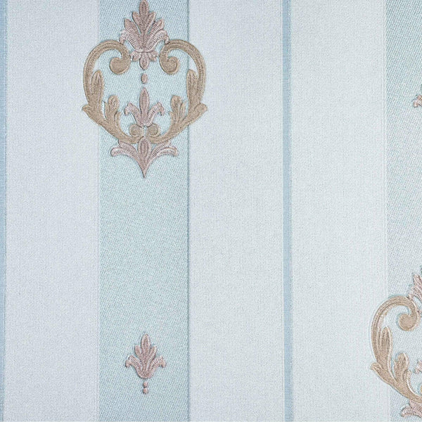 Light Blue Ornate Striped Wallpaper, Deep Embossed Regal Vintage Damask Wallcovering - Adawall -Houston Wallpaper Store - Walcoverings, Curtains & Wall Panels