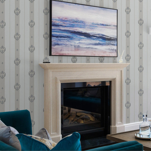 Light Purple Ornate Striped Wallpaper, Deep Embossed Regal Vintage Damask Wallcovering - Adawall -Houston Wallpaper Store - Walcoverings, Curtains & Wall Panels