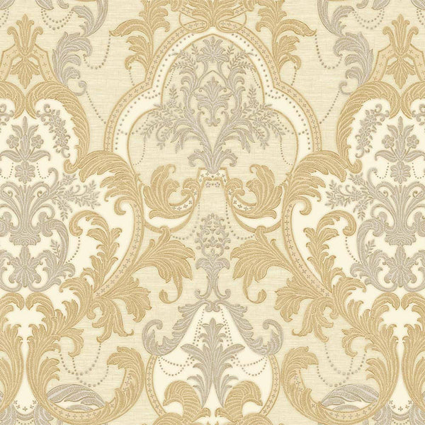 Light Tan, Gold Luxury 3D Damask Wallpaper, Premium Sparkling Velvet Feeling Flocked Wallcovering - Adawall -Houston Wallpaper Store - Walcoverings, Curtains & Wall Panels