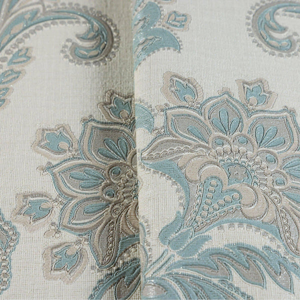 Luxury Deep Embossed Aqua Damask Wallpaper, Beach House Shiny 3D Blue Textured Wallcovering, 114 sq ft Roll, Coastal Turquoise Wallpaper - Adawall -Houston Wallpaper Store - Walcoverings, Curtains & Wall Panels