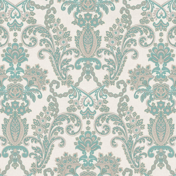 Luxury Deep Embossed Aqua Damask Wallpaper, Beach House Shiny 3D Blue Textured Wallcovering, 114 sq ft Roll, Coastal Turquoise Wallpaper - Adawall -Houston Wallpaper Store - Walcoverings, Curtains & Wall Panels