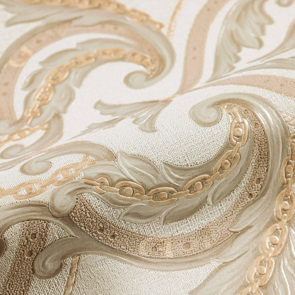 Luxury Deep Embossed Damask Wallpaper, Cream, Silver, Home & Commercial Use Decorative Wallcovering, Washable, Sturdy - Adawall -Houston Wallpaper Store - Walcoverings, Curtains & Wall Panels
