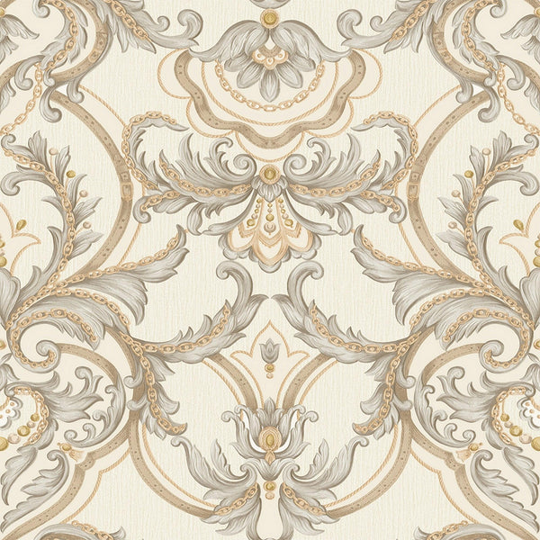 Luxury Deep Embossed Damask Wallpaper, Cream, Silver, Home & Commercial Use Decorative Wallcovering, Washable, Sturdy - Adawall -Houston Wallpaper Store - Walcoverings, Curtains & Wall Panels