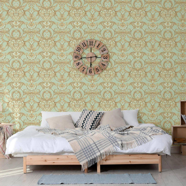 Luxury Deep Embossed Damask Wallpaper, Green, Gold Home & Commercial Use Decorative Wallcovering, Washable, Sturdy - Adawall -Houston Wallpaper Store - Walcoverings, Curtains & Wall Panels