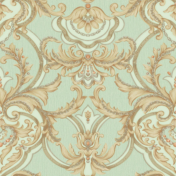 Luxury Deep Embossed Damask Wallpaper, Green, Gold Home & Commercial Use Decorative Wallcovering, Washable, Sturdy - Adawall -Houston Wallpaper Store - Walcoverings, Curtains & Wall Panels