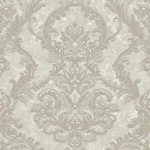 Luxury Sparkling Deep Embossed Damask Wallpaper, Gray, Light Tan Beautiful Flocked Shimmering Rich Textured Wallcovering - Adawall -Houston Wallpaper Store - Walcoverings, Curtains & Wall Panels