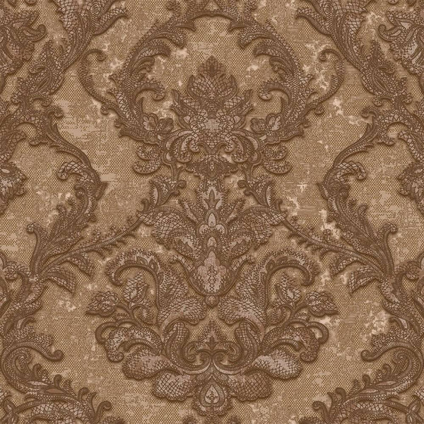 Luxury Sparkling Deep Embossed Damask Wallpaper, Light Brown, Copper Beautiful Flocked Shimmering Rich Textured Wallcovering - Adawall -Houston Wallpaper Store - Walcoverings, Curtains & Wall Panels