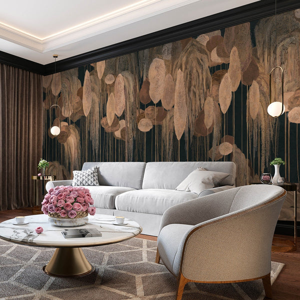 Modern Art Wall Mural, Trees Wallpaper, Black Yellow Oversized Nature Theme Customized Wall Covering, Non-Woven, Non-Adhesive, Removable, Washable, Large - Adawall -Houston Wallpaper Store - Walcoverings, Curtains & Wall Panels