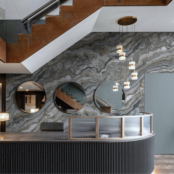 Modern Blue, Gray Layered Marbled Wallpaper, Home Wall Decor, Aesthetic Wallpaper, Textured Wallcovering Non-Adhesive and Non-Peel and Stick - Adawall -Houston Wallpaper Store - Walcoverings, Curtains & Wall Panels