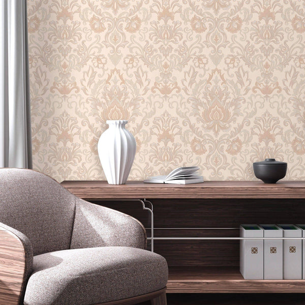 Modern Creamy Embossed Damask Wallpaper, Home Wall Decor, Aesthetic Wallpaper, Textured Wallcovering Non-Adhesive and Non-Peel and Stick - Adawall -Houston Wallpaper Store - Walcoverings, Curtains & Wall Panels