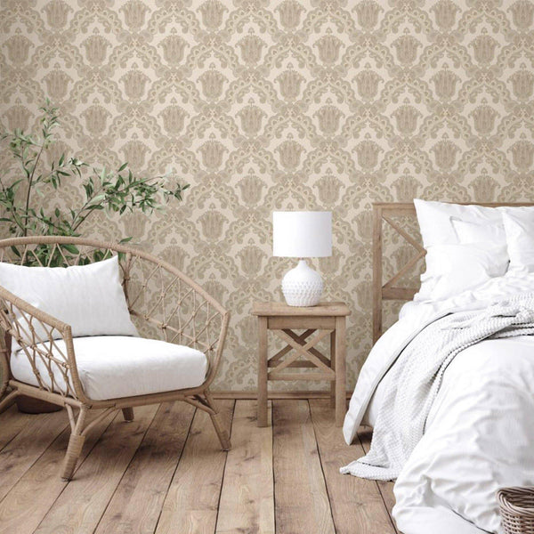 Modern Light Color Damask Wallpaper, Home Wall Decor, Aesthetic Wallpaper, Textured Wallcovering Non-Adhesive and Non-Peel and Stick - Adawall -Houston Wallpaper Store - Walcoverings, Curtains & Wall Panels