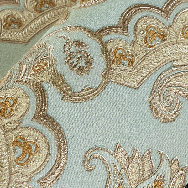 Modern Light Teal, Gold Damask Wallpaper, Home Wall Decor, Aesthetic Wallpaper, Textured Wallcovering Non-Adhesive and Non-Peel and Stick - Adawall -Houston Wallpaper Store - Walcoverings, Curtains & Wall Panels