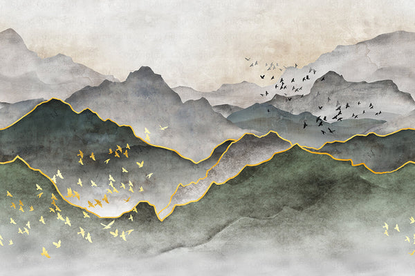 Mountain Scenic Wall Mural, Green Nature Wallpaper, Custom Size Wall Covering, Non-Woven, Non-Pasted, Removable, Washable, Extra Large Bird Art - Adawall -Houston Wallpaper Store - Walcoverings, Curtains & Wall Panels