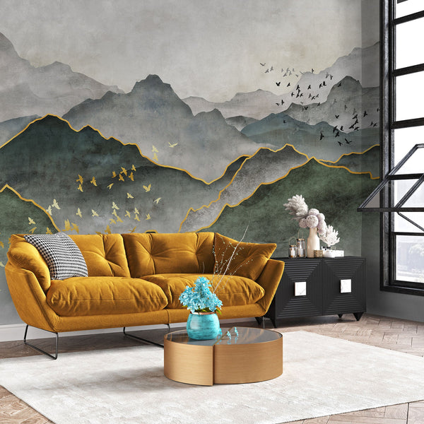 Mountain Scenic Wall Mural, Green Nature Wallpaper, Custom Size Wall Covering, Non-Woven, Non-Pasted, Removable, Washable, Extra Large Bird Art - Adawall -Houston Wallpaper Store - Walcoverings, Curtains & Wall Panels