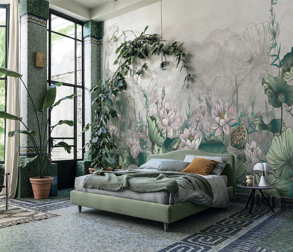Nature Forest Wall Mural, Green Gray Trees Wallpaper, Botanic Theme Customized Wall Covering, Non-Woven, Non-Adhesive, Removable, Washable, Removable - Adawall -Houston Wallpaper Store - Walcoverings, Curtains & Wall Panels