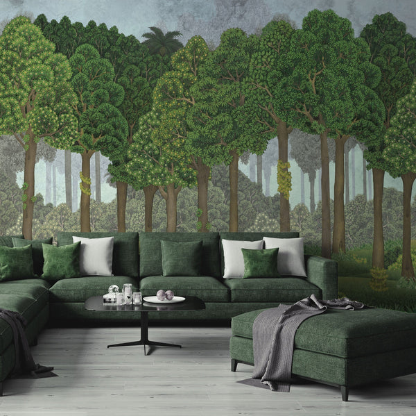 Nature Scene Trees Wall Mural, Green Forest Wallpaper, Large Landscape Custom Size Wall Covering, Non-Woven, Non-Pasted, Removable, Washable, Art - Adawall -Houston Wallpaper Store - Walcoverings, Curtains & Wall Panels