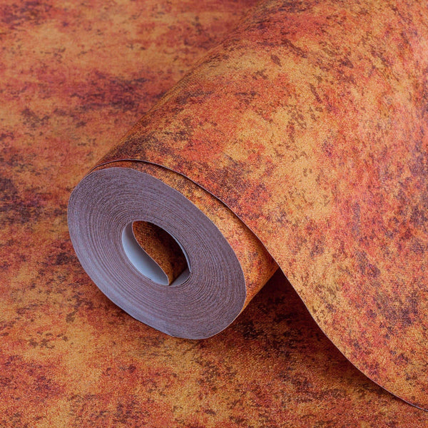 Orange Red Industrial Metallic Rustic Wallpaper, 3D Embossed Modern Worn-Out Style Distressed Weathered - Adawall -Houston Wallpaper Store - Walcoverings, Curtains & Wall Panels