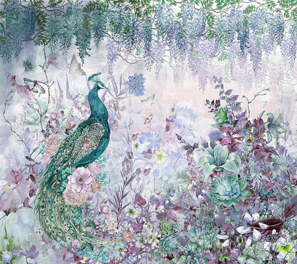 Peacock Forest Wall Mural, Green Scenic Non-Woven Nature Theme Large Wall Poster, Non-Adhesive Modern Jungle Wall Art - Adawall -Houston Wallpaper Store - Walcoverings, Curtains & Wall Panels