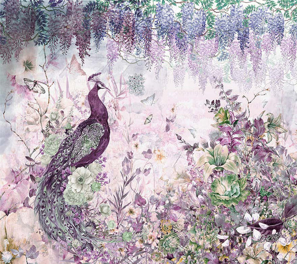 Peacock Forest Wall Mural, Purple Scenic Non-Woven Nature Theme Large Wall Poster, Non-Adhesive Modern Jungle Wall Art - Adawall -Houston Wallpaper Store - Walcoverings, Curtains & Wall Panels