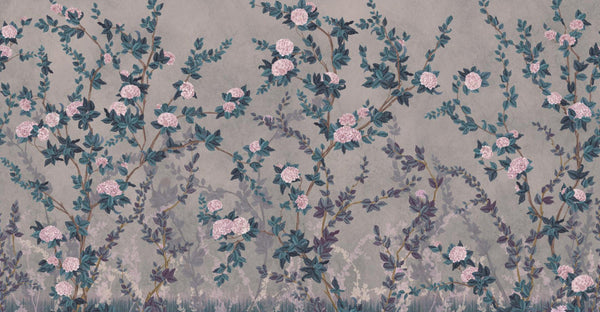 Peony Chinoiserie Blossom Wall Mural, Blue Floral Bloom Wallpaper, Oversized Contemporary Custom Size Wall Art, Non-Woven, Non-Pasted, Removable - Adawall -Houston Wallpaper Store - Walcoverings, Curtains & Wall Panels