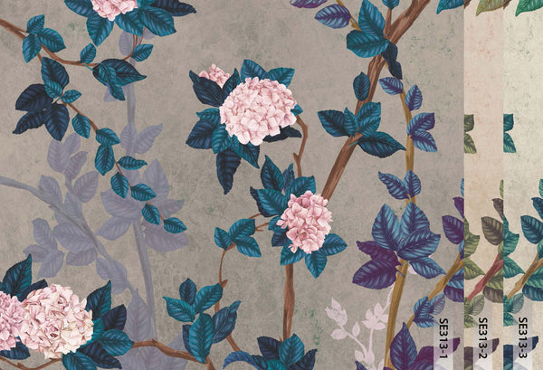 Peony Chinoiserie Blossom Wall Mural, Blue Floral Bloom Wallpaper, Oversized Contemporary Custom Size Wall Art, Non-Woven, Non-Pasted, Removable - Adawall -Houston Wallpaper Store - Walcoverings, Curtains & Wall Panels
