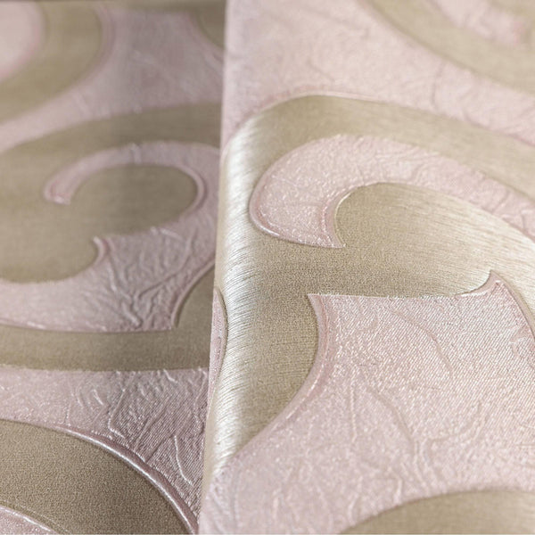 Pink Lace Trellis Wallpaper, Shiny Silver Gold Patterns Faded Colors Damask Design - Adawall -Houston Wallpaper Store - Walcoverings, Curtains & Wall Panels