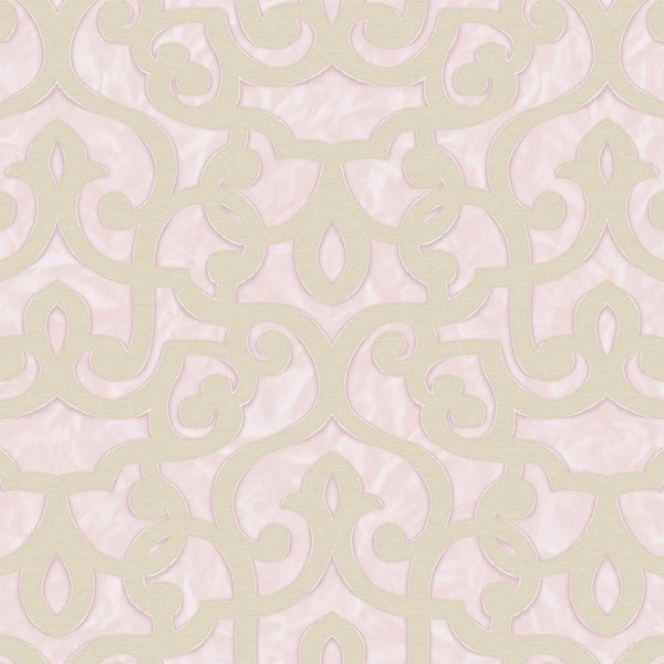 Pink Lace Trellis Wallpaper, Shiny Silver Gold Patterns Faded Colors Damask Design - Adawall -Houston Wallpaper Store - Walcoverings, Curtains & Wall Panels