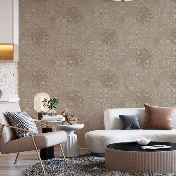 Quilted 3D Embossed Wallpaper, Beige, Flocked Rich Textured Velvet Feel Luxury Wallcovering, Vintage Washed Patchwork Style, Non-Woven - Adawall -Houston Wallpaper Store - Walcoverings, Curtains & Wall Panels
