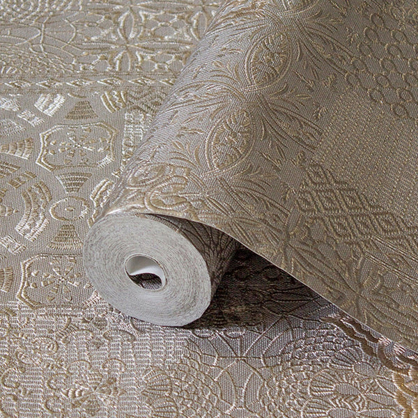Quilted 3D Embossed Wallpaper, Tan, Flocked Rich Textured Velvet Feel Luxury Wallcovering, Vintage Washed Patchwork Style, Non-Woven - Adawall -Houston Wallpaper Store - Walcoverings, Curtains & Wall Panels