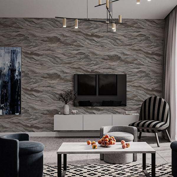 Realistic 3D Embossed Marble Wallpaper, Brown Nature Inspired Modern Stone Marbled Effect Wallcovering - Adawall -Houston Wallpaper Store - Walcoverings, Curtains & Wall Panels