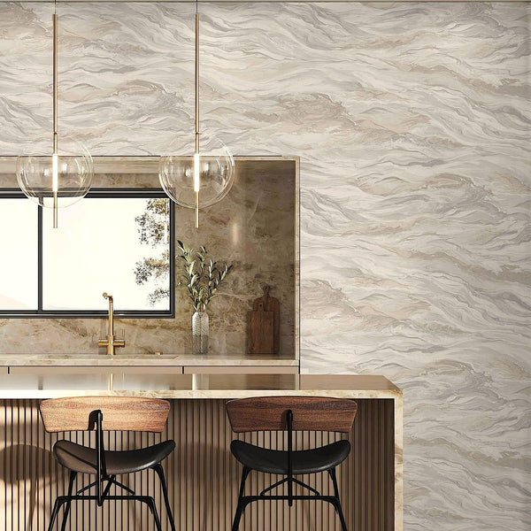 Realistic 3D Embossed Marble Wallpaper, Light Beige Nature Inspired Modern Stone Marbled Effect Wallcovering - Adawall -Houston Wallpaper Store - Walcoverings, Curtains & Wall Panels
