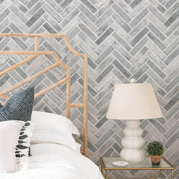 Realistic Embossed Brick Wallpaper, Gray Chevron Pattern Stone Wall Decor, Home Commercial Use Textured Wallcovering - Adawall -Houston Wallpaper Store - Walcoverings, Curtains & Wall Panels