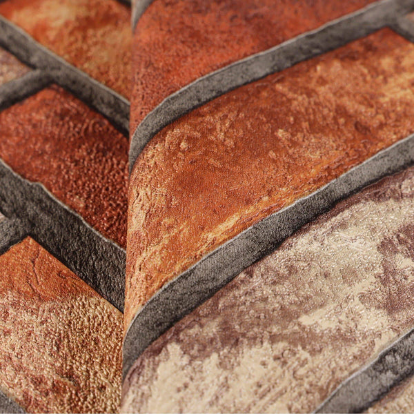 Realistic Embossed Brick Wallpaper, Red, Orange Chevron Pattern Stone Wall Decor, Home Commercial Use Textured Wallcovering - Adawall -Houston Wallpaper Store - Walcoverings, Curtains & Wall Panels