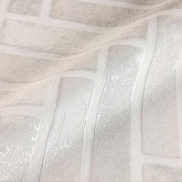 Realistic Embossed Brick Wallpaper, White, Ivory Chevron Pattern Stone Wall Decor, Home Commercial Use Textured Wallcovering - Adawall -Houston Wallpaper Store - Walcoverings, Curtains & Wall Panels