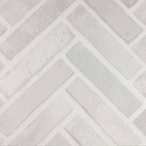 Realistic Embossed Brick Wallpaper, White, Ivory Chevron Pattern Stone Wall Decor, Home Commercial Use Textured Wallcovering - Adawall -Houston Wallpaper Store - Walcoverings, Curtains & Wall Panels