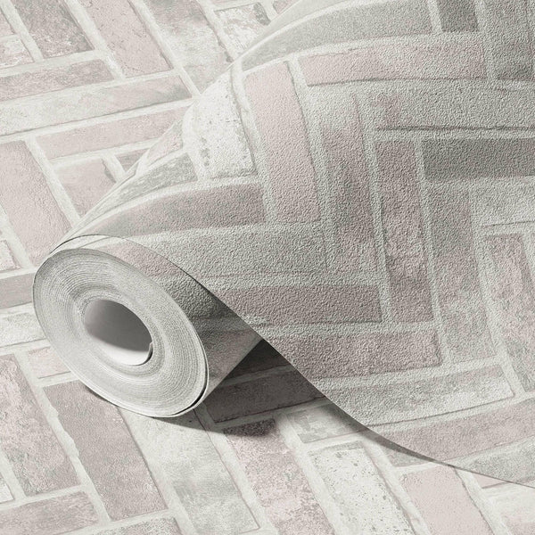 Realistic Embossed Brick Wallpaper, White, Ivory Chevron Pattern Stone Wall Decor, Home Commercial Use Textured Wallcovering - Adawall -Houston Wallpaper Store - Walcoverings, Curtains & Wall Panels